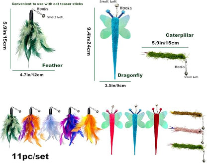 AcceLeah Cat Worm Toy Refills - Assorted Teaser Wand Toys with Bell (11 Pcs)