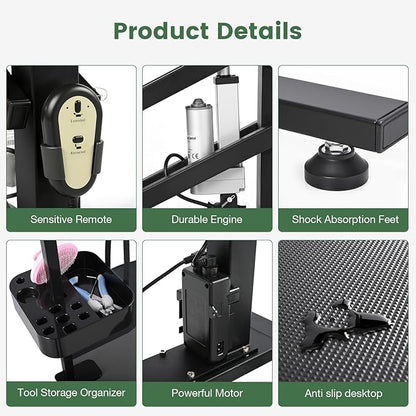 Electric Hydraulic Lift Pet Dog Grooming Table, 24Inch 360° Rotating Grooming Desktop for Small Dogs, with Overhead Arm, Wireless Remote, Tool Organizer, Black