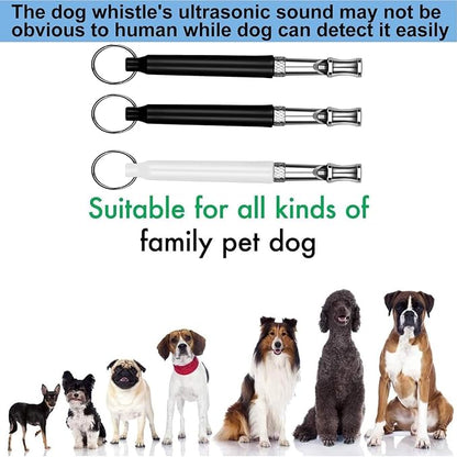 3 Pack Dog Whistle to Stop Barking Neighbors Dog - Adjustable Ultrasonic Silent Dog Whistle for Professional Training & Bark Control, with Lanyard (Black/White) - Effective Recall & Long Range