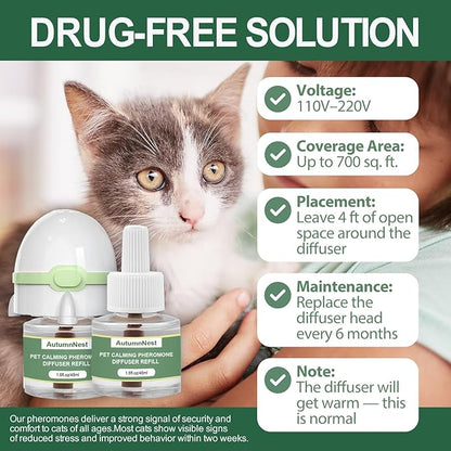 6-in-1 Cat Calming Pheromone Diffuser Kit, Cat Calming Diffuser for Anxiety Relief, Aggression, Scratching, Urine Marking, Fighting, Meowing, Hiding, Safe for All Cats, 120 Days Support