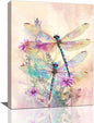 Dragonfly Bathroom Pictures Wall Art, Floral Bathroom Wall Decor, Framed Painting Canvas Artwork for Bedroom Living Room Decorations 20"L x 16"W