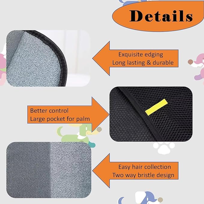 2 PCS Pet Hair Removal Glove for Cats & Dogs, Electrostatic Grooming Gloves for Pet Hair, Reusable Double Sided Static Hair Remover for Couch, Furniture, Carpet & Car Seat