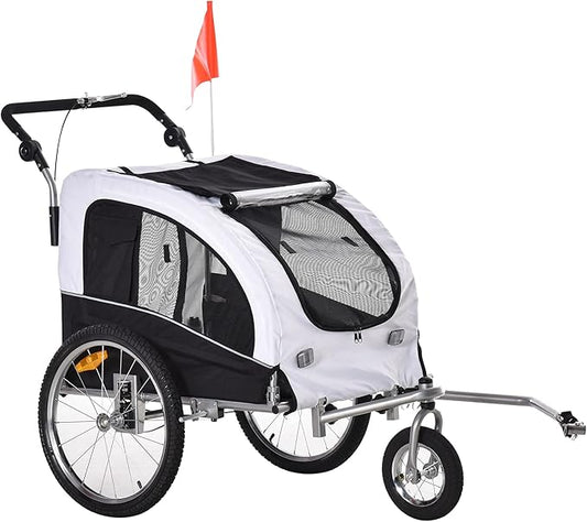 Aosom Dog Bike Trailer 2-in-1 Pet Stroller with Canopy and Storage Pockets
