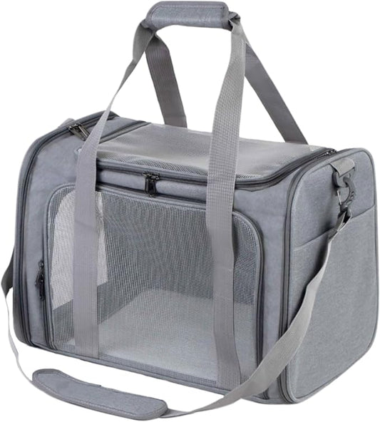 Airline Approved Soft Sided Pet Carrier for Small and Medium Dogs, Cats, and Puppies (Up to 15 lbs), Collapsible Portable Travel Bag for Dogs Cats (Grey)