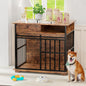 35.5" Dog Crate Furniture, Wooden Dog Crate Furniture for Medium Small Dogs, Wooden Dog Kennel End Table with Drawer and Open Shelves, Sliding Door Dog Kennel Furniture