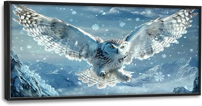Framed Large Snowy Owl Wall Art for Living Room, Oversized Snowy Mountain Wall Decor Landscape Canvas Painting Modern Artwork Home Decoration for Living Room Bedroom Office 60"x30"