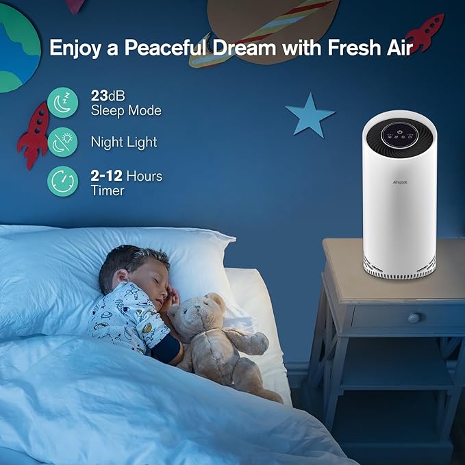 Air Purifiers for Home Large Room Up to 1375 ft², 4-in-1 True HEPA Air Purifier for Pets Hair Dander Pollen Smoke Cooking Pet Smell. CADR 187 m³/h, Air Cleaner for Bedroom Nursery Living Room