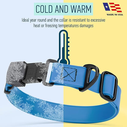 Dogline Biothane Waterproof Dog Collar with Herm Sprenger Black Stainless Steel Quick Release Buckle – Heavy Duty Tactical Durable Collar for Dogs – Comfortable and Safe Pet Collar W3/4" L12-19 Blue