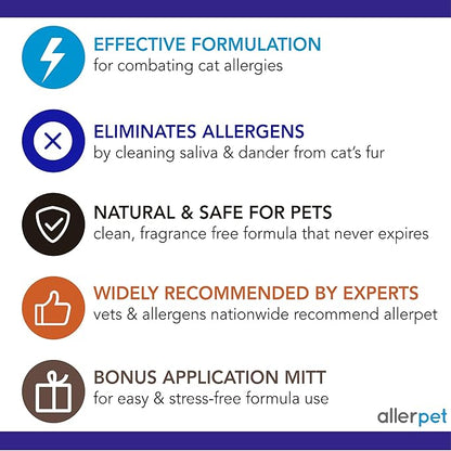 Allerpet Aloe Vera Free Cat Dander Remover - Pet Dander Allergy Relief, Natural & Safe Allergy Relief for Cats and Humans, Soothing Chamomile & Rosemary, Made in USA (12 oz)