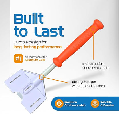 FL!PPER Flipper Platinum Aquarium Algae Scraper | Glass & Acrylic Tank Cleaner with Serrated Blade for Efficient Aquarium Maintenance (10” Rigid Shaft)