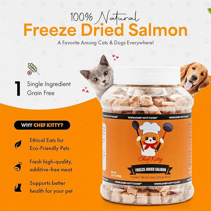 Freeze-Dried Salmon Treats for Cats & Dogs – 100% Wild Caught, Single Ingredient, High-Protein, Healthy Snack – No Additives or Preservatives – 5.3oz - Inspected & Tested in USA