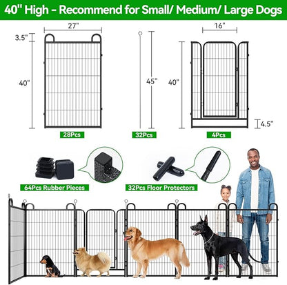 Dog Playpen Outdoor 32 Panels Heavy Duty Dog Fence 40" Height Anti-Rust with Doors Portable for RV Camping Yard, Total 71FT, 406 Sq.ft, Snowy Black