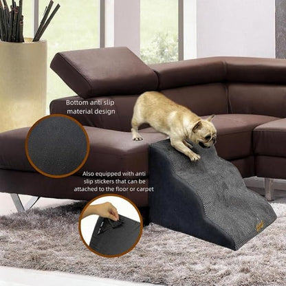 3-Step Dog Stairs for High Beds & Couches Multi-Step Non-Slip Pet Steps with Balanced Ramp Indoor 2 3 4 5 Step Stairs for Small to Large Dogs and Cats Non-Slip Stickers 30D Grey