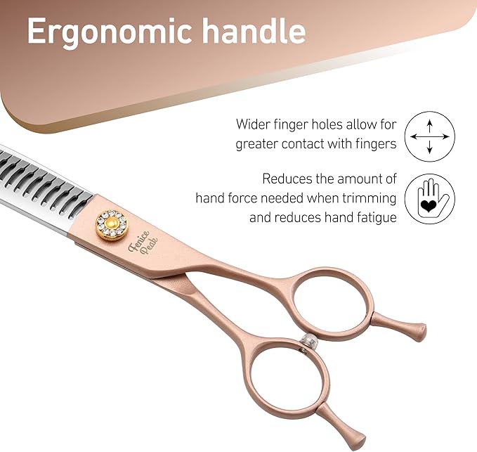 Fenice Peak Professional Curved Chunker Dog Grooming Scissors 7.0'' Rose Gold Thinning Shears Extremely Sharp Blades 440C Stainless Steel Thinning Shears Durable Smooth Fine Cut for Dogs and Cats.