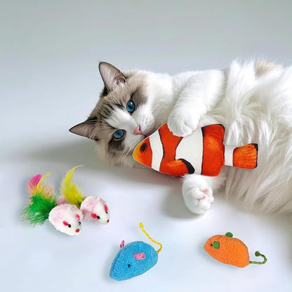 21-Piece Cat Toys Set, Interactive Tunnel, Balls, Mice, Feather Wands, Catnip Toys(Black Tunnel)