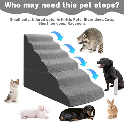Dog Stairs for High Beds 30-36 inches Tall, 6-Step Dog Steps for Bed 32-36 inches for Small Large Dogs, Dog Ramp for Bed, 30D Foam Pet Stairs/Steps for High Beds for Old Dogs/Cats, Grey