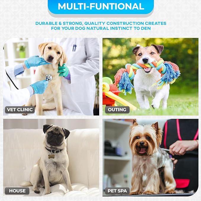 FDW Dog Crate for Medium Dogs 30 Inch Folding Metal WirePet Cage Double Door W/Divider Panel Indoor Outdoor Kennel Leak-Proof Plastic Tray,Blue