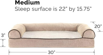 Furhaven Cooling Gel Dog Bed for Medium/Small Dogs w/ Removable Bolsters & Washable Cover, For Dogs Up to 35 lbs - Sherpa & Chenille Sofa - Cream, Medium