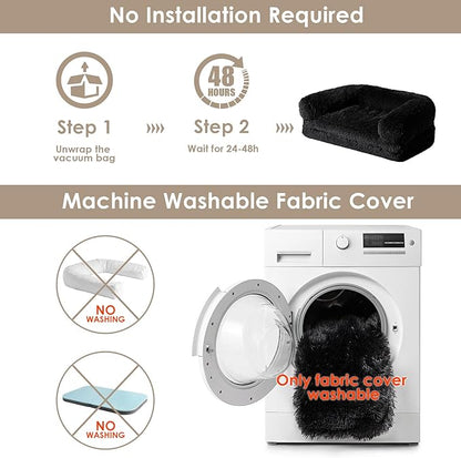 EHEYCIGA Foldable XXL Dog Bed, Faux Fur Fluffy Pet Couch Bed for Extra Large Dogs, Orthopedic Calming Memory Foam Big Pet Bed, Washable Soft Pet Sofa Bed with Non-Slip Bottom, Black, 54"x38"x7.5"