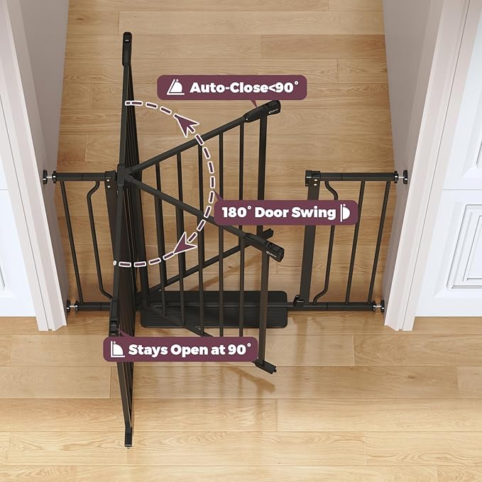 34" Extra Tall Baby Gate for Stairs, Auto Close Stroller Friendly Dog Gate Indoor for Doorways, Pressure Mounted 29"-51" W Baby Gate, Easy Walk Through Gate for Children & Pets, Black