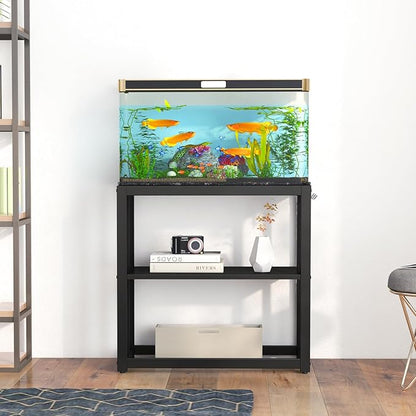 30.7" W x 13" Inch for 20-29 Gallon Long Fish Tank Stand With Storage Shelf, Aquarium Stand With Hooks,Heavy Duty Metal Turtle Reptile Tank Stand, Easy Assemble