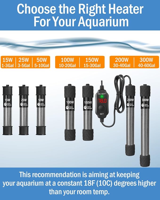 AquaMiracle Adjustable 15W Aquarium Heater Submersible Fish Tank Heater Super Short Aquarium Heater with LED Digital Display Thermostat, for Tanks 1-3 Gallons