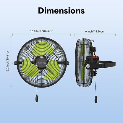 12 Inch Wall Fan Pro Series - Indoor High Velocity Wall Mount Fan for Commercial, Residential, Warehouse, Covered Patio, Shop, Garage, Barn, Gazebo 3 Speed 2800 CFM UL Safety Listed