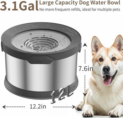 12L Dog Water Bowl No Spill 3.1 Gallon Super Large Capacity Stainless Steel No Splash Dog Bowls Slow Drinking Feeder with Non-Slip Base Pet Water Dispenser for Dogs