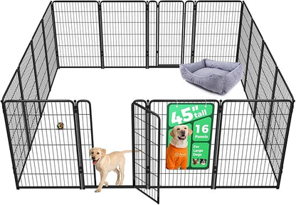 FXW Homeplus Unleashed Indoor Dog Playpen - Stress-Free and Safe Play, Heavy Duty 45 Inch 16 Wire Panels Dog Pen for Large Dogs, Black│Patented