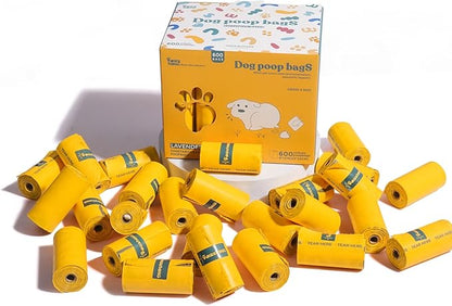Dog Poop Bags Rolls Biodegradable 100% Leak Proof Thickened Waste Bags - 600 Count 40 Rolls - Cornstarch Based Doggie Poop Bag for Small and Big Dogs（Lavender）