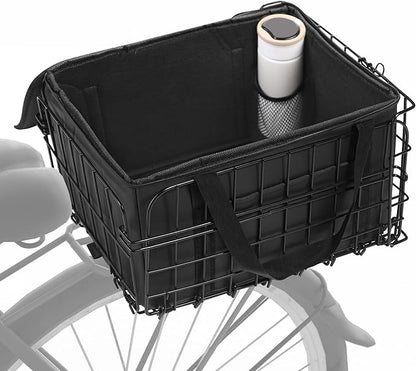 Aodaer Bike Basket with Removable Liner Bag Cargo Net Large Folding Bike Basket Quick Release Metal Ebike Basket Bicycle Storage Basket for Carrying Fruit & Grocery Pets Dogs