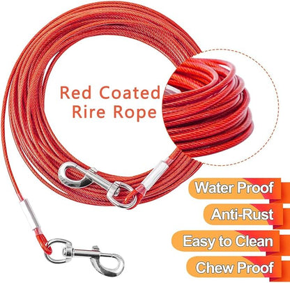 10FT Heavy Duty Dog Tie Out Cable for Large Dogs up to 125lbs, Durable Runner Tether Line (Red)