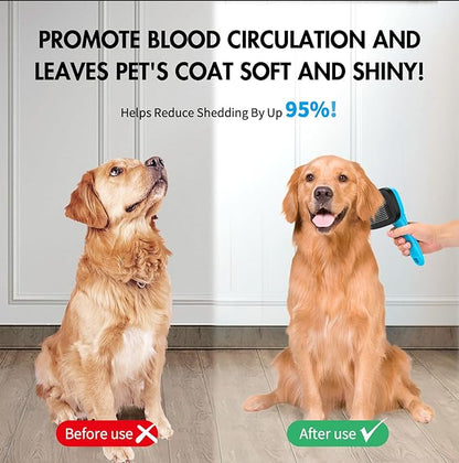 3 PCS Dog Grooming Brush Kit – Self Cleaning Slicker Brush for Shedding Short & Long Haired Dogs & Cats. Removes Loose Fur, Undercoat, Mats, Tangles for Small, Medium & Large Pets. Blue