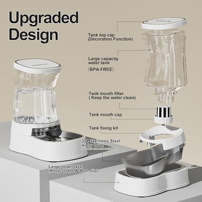 Gardner Pet Automatic Dog Water Dispenser Gravity Stainless Steel Water Waterer Feeder, 100% BPA-Free Large Capacity Water Feeding Bowls for Medium & Large-Sized Dogs Cats Other Pets -(1 Gallon)