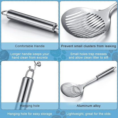 2 Pcs Cat Metal Litter Scoop Litter Scoop, Cat Accessories Scooper Stainless Steel Kitty Poop Sifting Cleaning for Litter Box, Metal Poop Sifter Pet Supplies