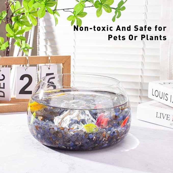 3 Lb Blue Agate Polished Tumbled Stones Chips, Aquarium Gravel Rocks Natural Decorative Pebbles Marbles for Aquarium, Vase Fillers, Succulent Plants Decor