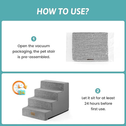 Dog Stairs for Small Dogs, 4 Tier Wider Pet Stairs for Couch and Beds, 17.7" H Non-Slip Dog Steps for Old Cats, Puppy, Small Medium Dogs, 17.7x23.6x17.7 inch, Grey