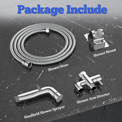 Dog Shower Attachment Metal, YDmeet Pet Washing Hose Attachment for Fast & Clean Bathing, Brass 3 Way Diverter, Adjustable Sprayer wtih Turn Off, 8 ft Hose and Holder, Chrome