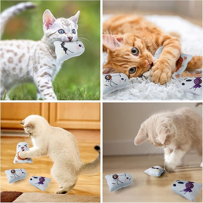 Dorakitten Catnip Toys Interactive Cat 5PCS Cats Chew Plush Ghost Toys & Pet Stuffed Nip Pillow & Kitten Best Kicker Toy Cute and Soft Teething Supplies for Moving Kitty Indoor