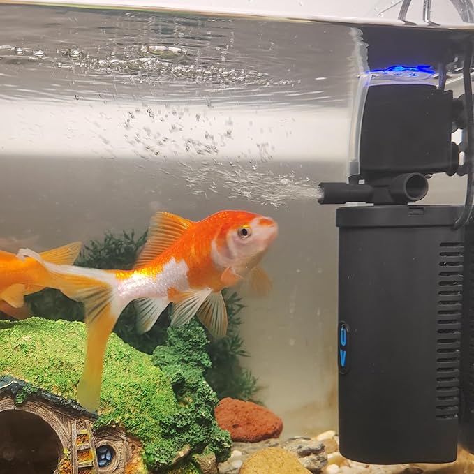 Aquarium U-V Filter 158GPH for 10-45 Gallon Small Betta Fish Turtle Tank, Internal Filter w/ Aeration Bio Sponge Green Clean Machine Green Killing Deodorization Keep Saltwater Freshwater Crystal Clear