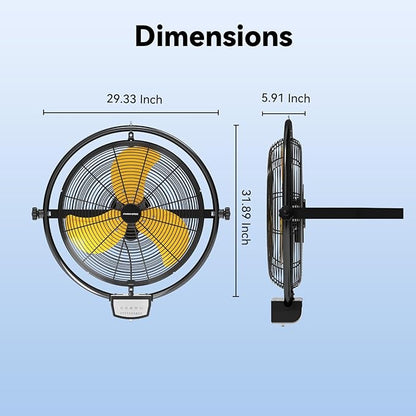 20 Inch 5200 CFM Wall Metal Fan Pro Series Remote Control, High Velocity Wall Mount Fans for Commercial, Residential, Warehouse, Covered Patio, Shop, Garage, Barn 3 Speed UL Safety Listed