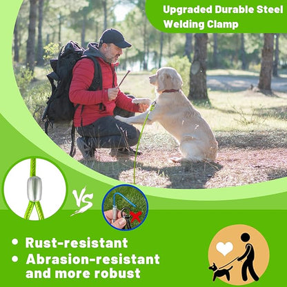 Dog Tie Out Cable 10/15/20/25/30 FT Runner for Yard Steel Wire Cable with Durable Superior Clips Green Chains for Outside Dog Lead for Large Up to 165 Lbs