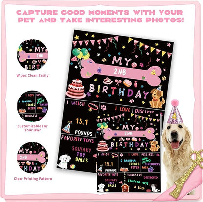 Dog Party Supplies Decorations - Cute Bandana, Let's Pawty Banner, Cake Topper, Hat, Pink Bowtie, Tutu Skirt, Paw Balloon for Birthday Celebration