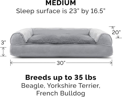 Furhaven Pillow Dog Bed for Medium/Small Dogs w/ Removable Bolsters & Washable Cover - Plush & Suede Sofa - Gray, Medium