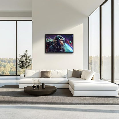 Framed Large Monkey Astronaut Wall Art, Oversized Chimpanzee Spacemen Wall Decor for Living Room, Outer Space Canvas Painting Pictures Modern Artwork for Living Room Bedroom Office 36"x24"