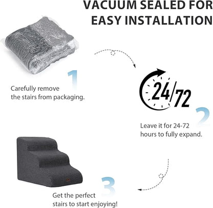 Dog Stairs for High Beds, 4-Step Dog Steps for Small Dogs and Cats, Foldable Pet Stairs for High Bed Climbing, Non-Slip Balanced Pet Step Indoor, Dark Grey