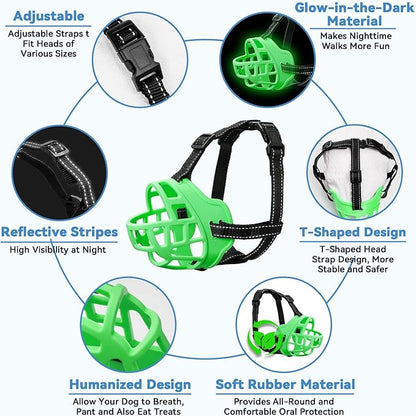 Dog Muzzle for Large Dogs, Breathable Basket Muzzles for Small, Medium and X-Large Aggressive Dog, Allows Panting Drinking, Suitable for Grooming Trimming Training (3, Luminous Green)