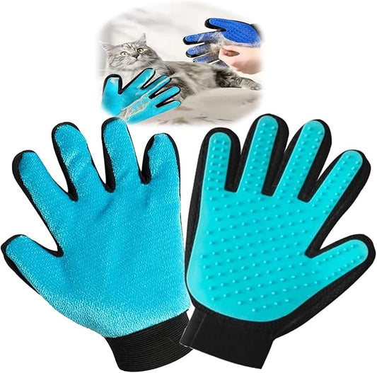 2 in 1 Cat Grooming Glove, Double-Sided Use Pet Hair Remover Glove, 1 Side is Gentle Grooming for Dogs, Cats, the Other is Effective Hair Remover for Furniture, Clothing (Light Blue, Right-Hand)