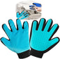 2 in 1 Cat Grooming Glove, Double-Sided Use Pet Hair Remover Glove, 1 Side is Gentle Grooming for Dogs, Cats, the Other is Effective Hair Remover for Furniture, Clothing (Light Blue, Right-Hand)
