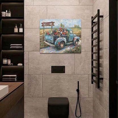 Farmhouse Truck Wall Art Rustic Country Wildflowers Wall Decor Road Flowers Landscape Pictures Canvas Print Painting Artwork for Bathroom Living Room Bedroom 16"x20"